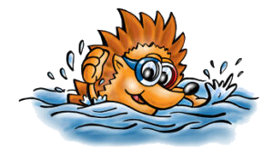 Igel-Maskottchen der Sportjugend beim Schwimmen
